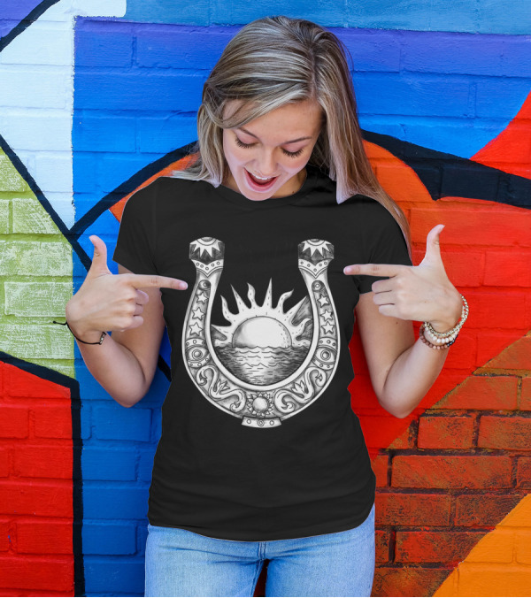 Sun And Sea Within Horseshoe Tattoo T-Shirt
