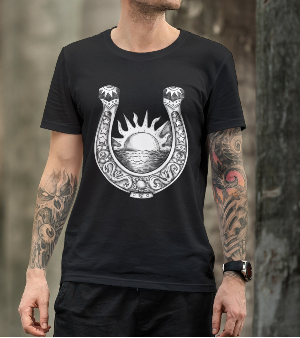 Sun And Sea Within Horseshoe Tattoo T-Shirt