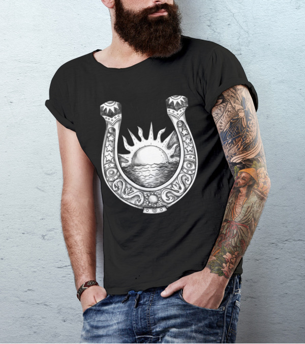 Sun And Sea Within Horseshoe Tattoo T-Shirt