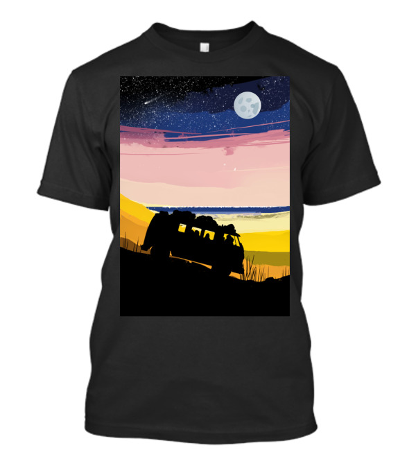 By The Sea Fullmoon Adventures Under Starry Night Beach Bus Journey T-Shirt