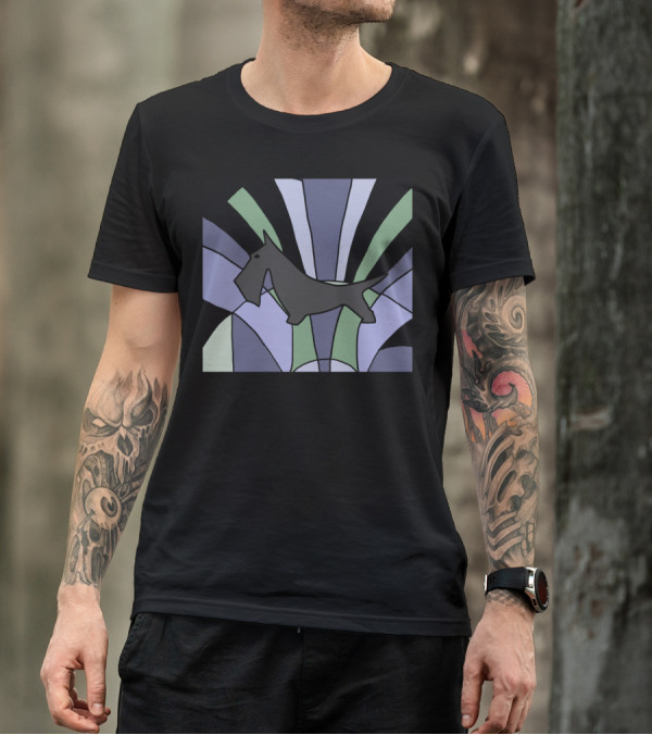Art Deco Style Scottish Terrier Silhouette On Geometric Background T-Shirt