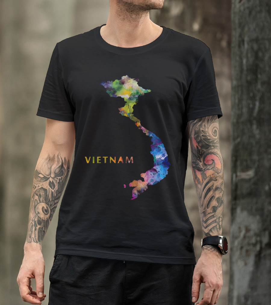 Vietnam Watercolor Map Art Colorful Abstract T-Shirt