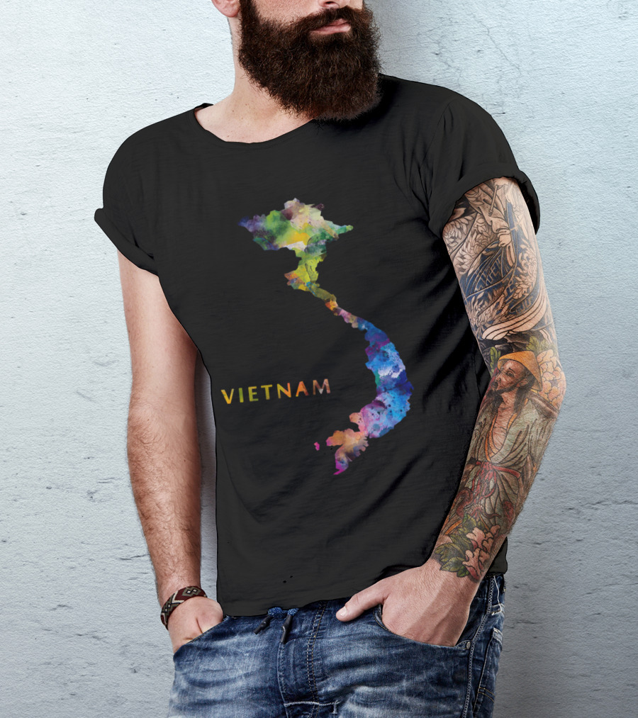 Vietnam Watercolor Map Art Colorful Abstract T-Shirt