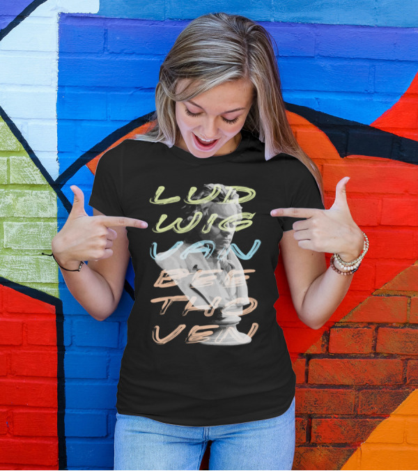 Ludwig Van Beethoven Bust In Neon Typography T-Shirt
