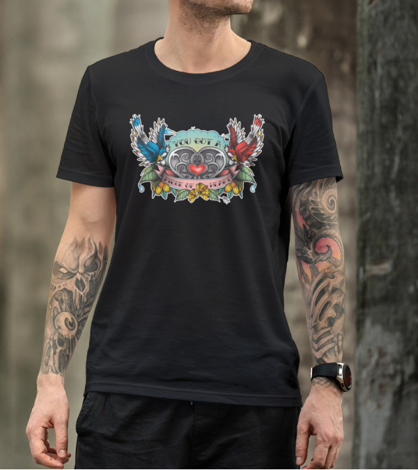 You Got A Piece Of Heart Vintage Tattoo Style Swallows And Flowers T-Shirt