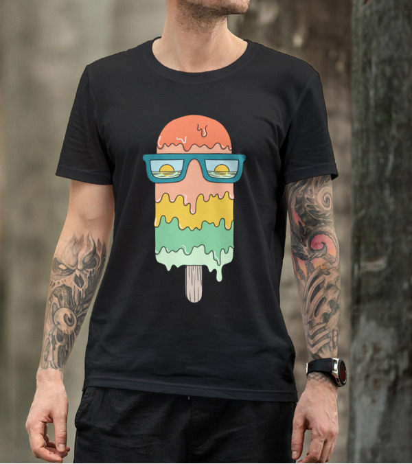 Hot Ice Cream Summer Sunglasses Sunset Popsicle Melting T-Shirt