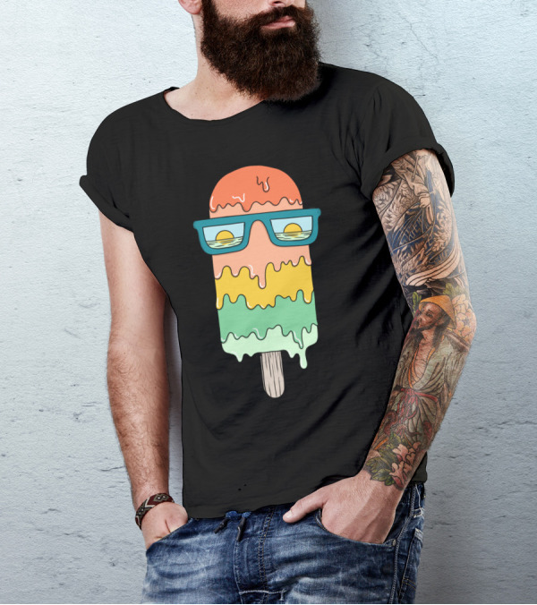 Hot Ice Cream Summer Sunglasses Sunset Popsicle Melting T-Shirt