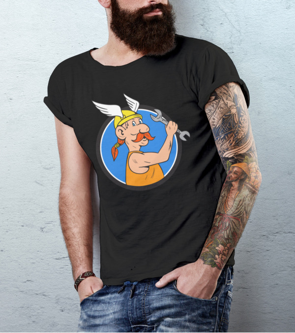 Viking Repairman With Winged Helmet Holding Spanner In Circle T-Shirt