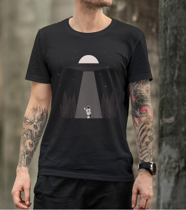 Bye Bye Astronaut Under UFO Beam In Night Forest T-Shirt
