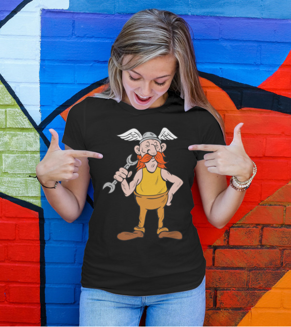 Viking Repairman Holding Spanner With Winged Helmet T-Shirt