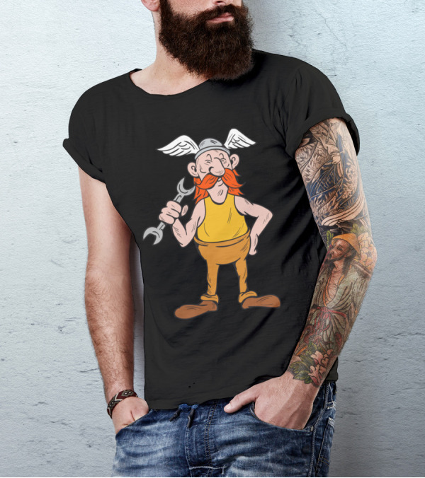 Viking Repairman Holding Spanner With Winged Helmet T-Shirt