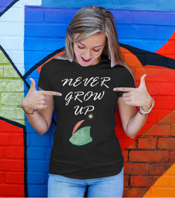 Never Grow Up Green Hat And Feather Star Magic T-Shirt