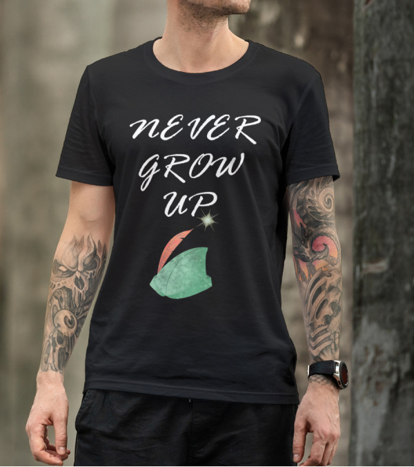 Never Grow Up Green Hat And Feather Star Magic T-Shirt