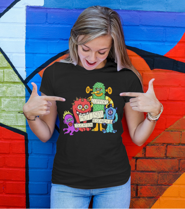 Support Autism Research Education Colorful Cartoon Monsters T-Shirt