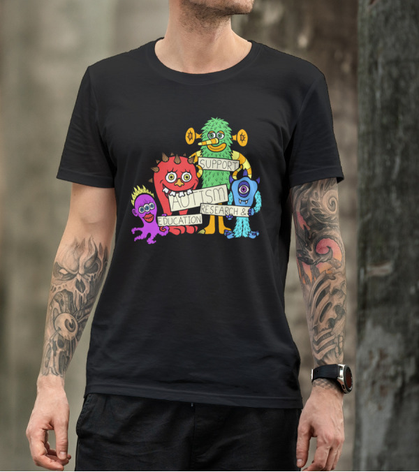 Support Autism Research Education Colorful Cartoon Monsters T-Shirt