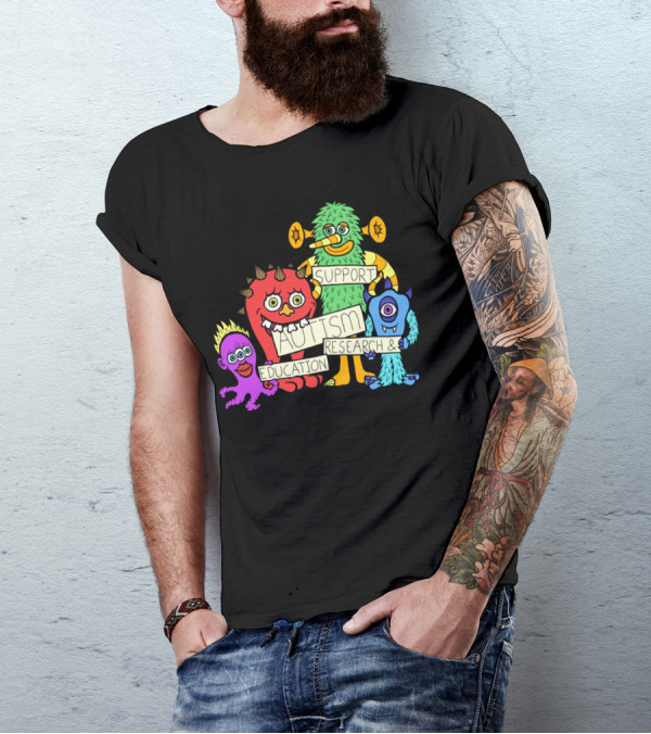 Support Autism Research Education Colorful Cartoon Monsters T-Shirt