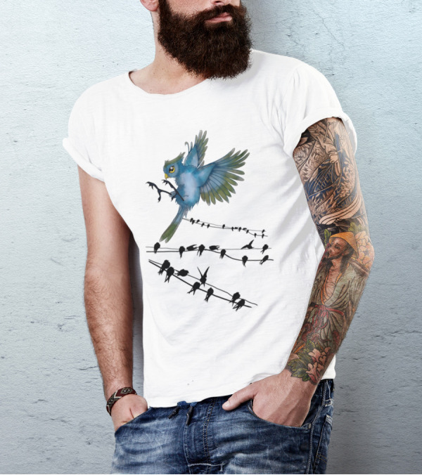 Blue Bird In Flight With Perched T-Shirt