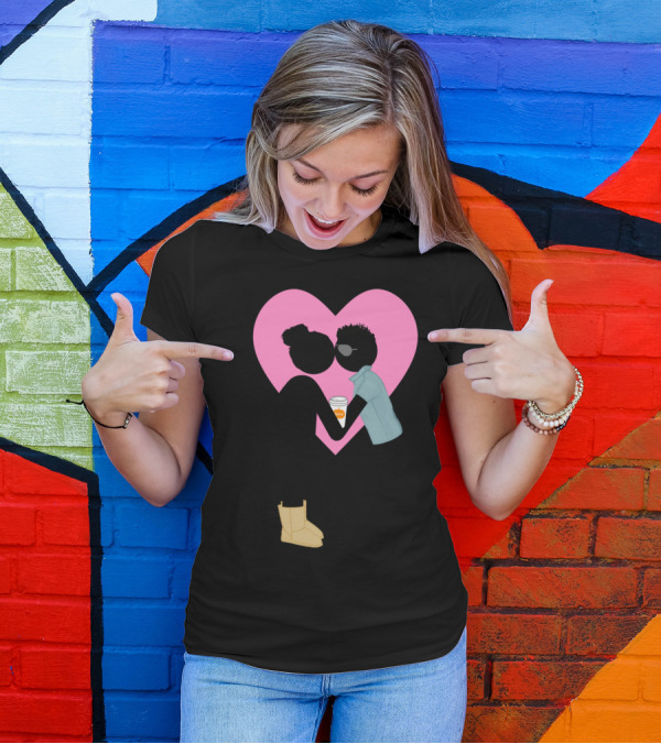 Basic College Girl And Frat Bro Love Coffee Romance Heart T-Shirt