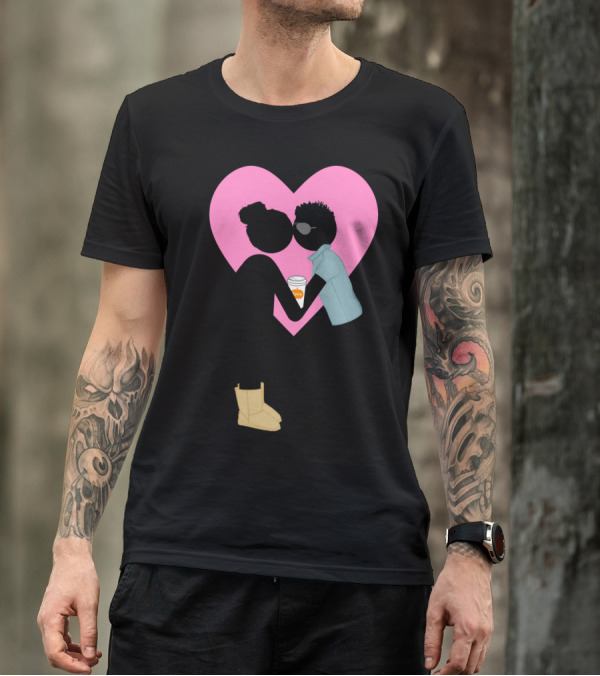 Basic College Girl And Frat Bro Love Coffee Romance Heart T-Shirt