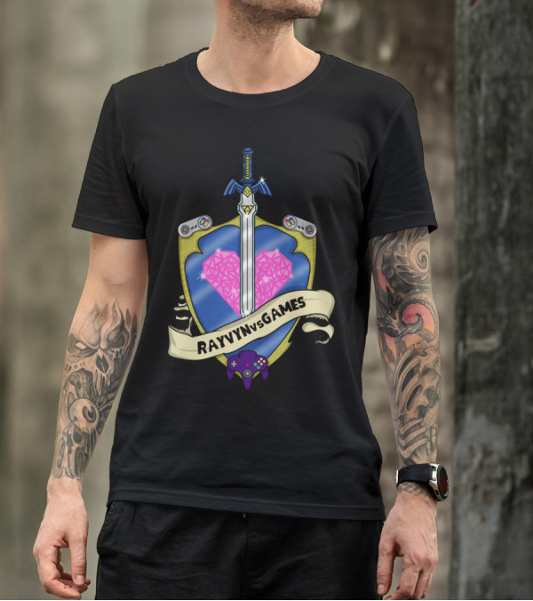 RAYVYNvsGAMES Shield Sword Pink Heart Video Game Controllers T-Shirt