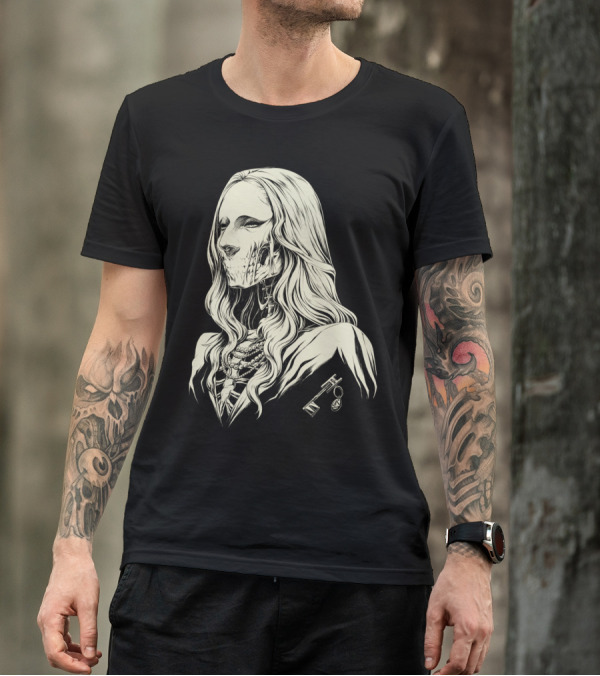 Hotel Guest Skeleton Portrait With Key And Jewelry T-Shirt