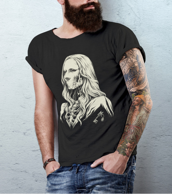 Hotel Guest Skeleton Portrait With Key And Jewelry T-Shirt