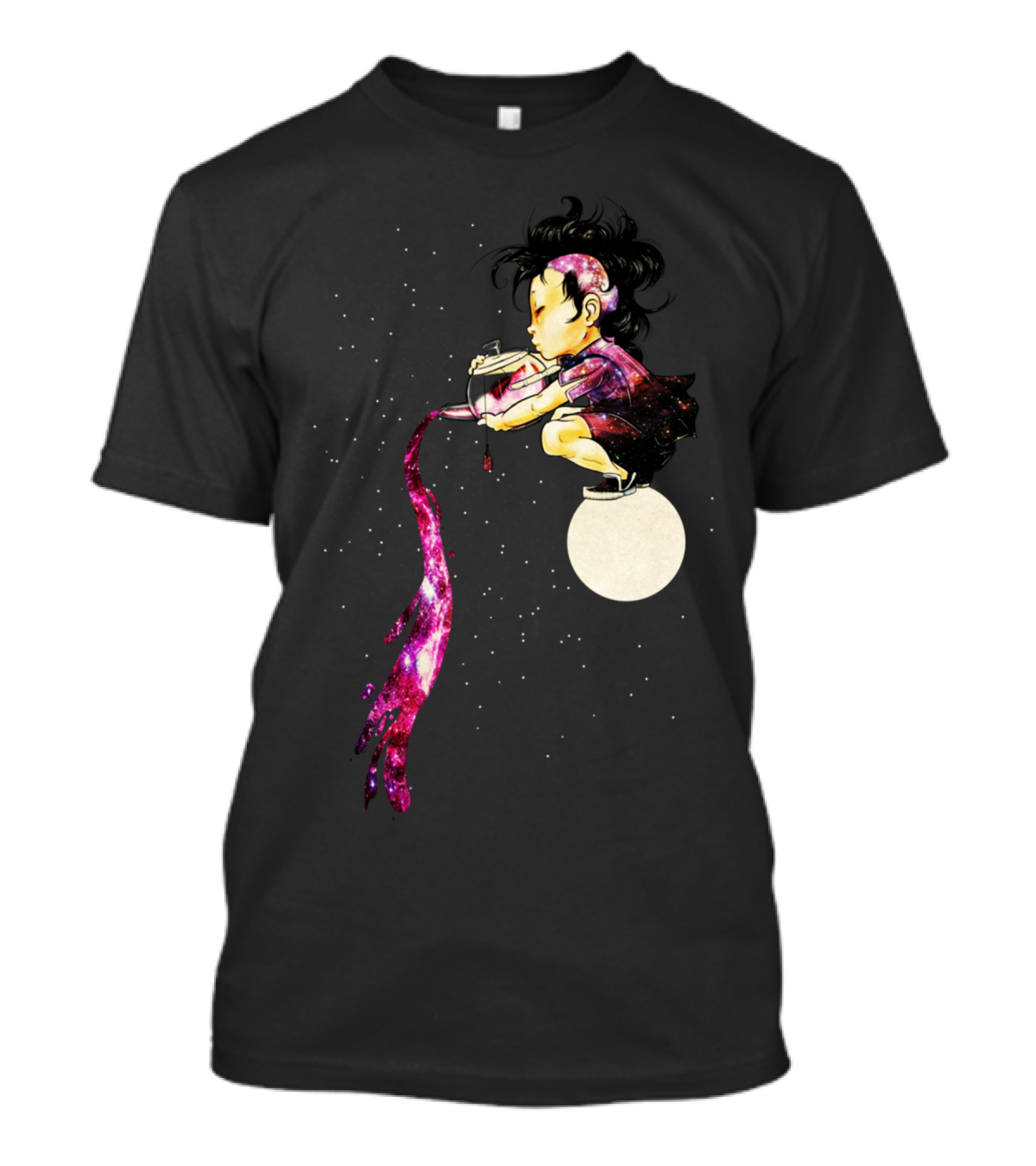 Cosmic Girl Pouring Celestial Tea On Moon T-Shirt