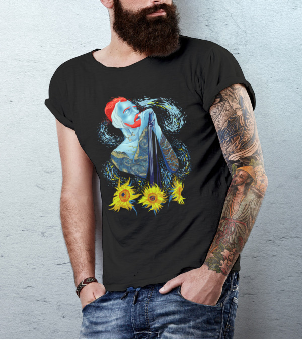 Vincent Van Gogh Starry Night Rocks Sunflowers T-Shirt