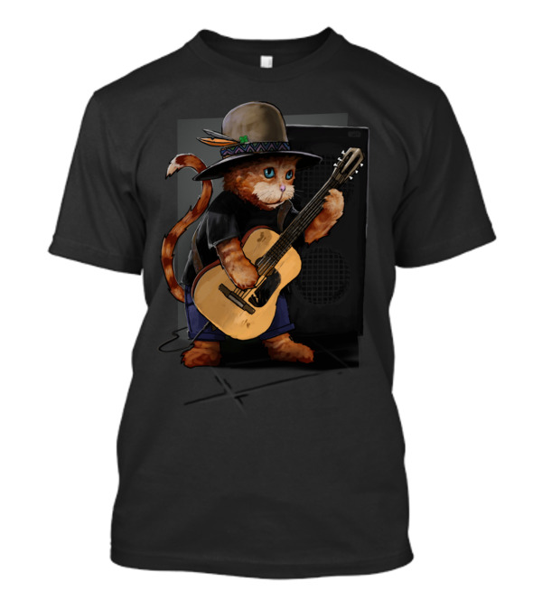 Cool Cat Playing Guitar With Hat In Front Of Amplifier T-Shirt