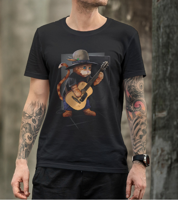 Cool Cat Playing Guitar With Hat In Front Of Amplifier T-Shirt