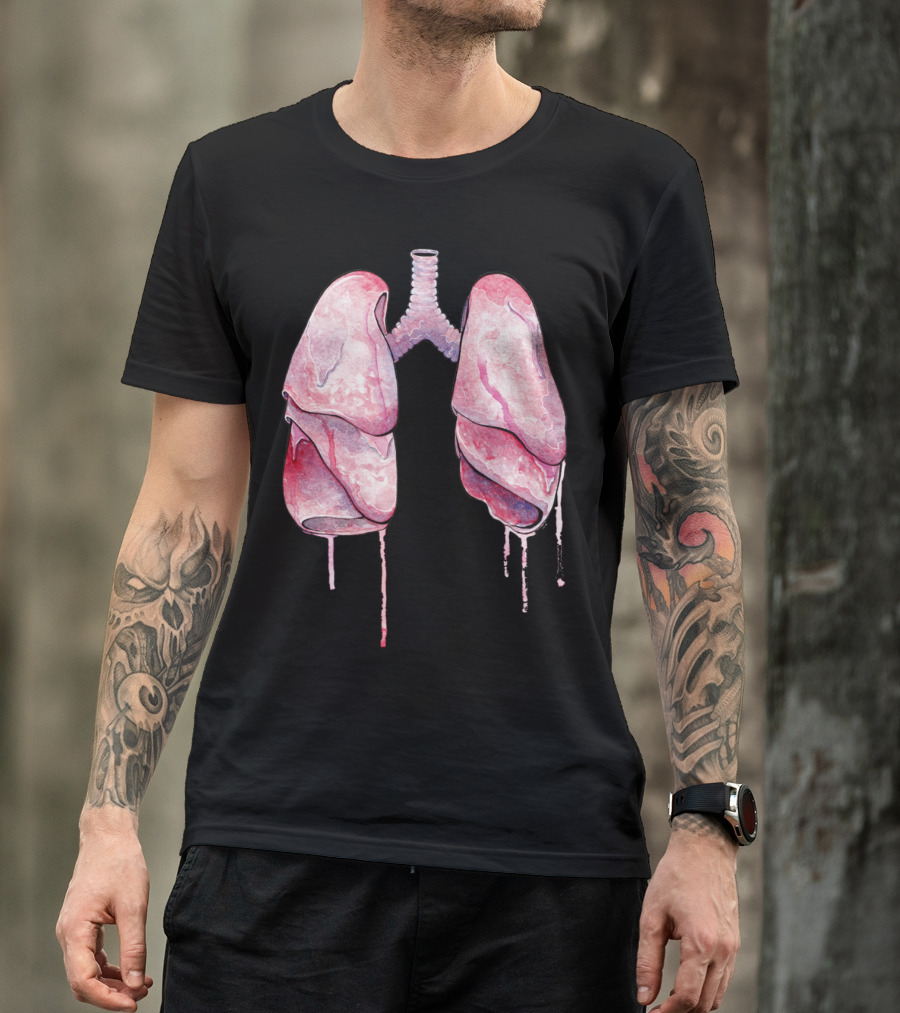 Lungs Stick Anatomy Drip Pink Watercolor T-Shirt