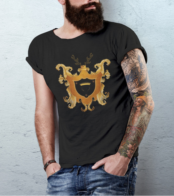 House Of Gold And Marble Ornate Skull Crest With Regal Crown T-Shirt