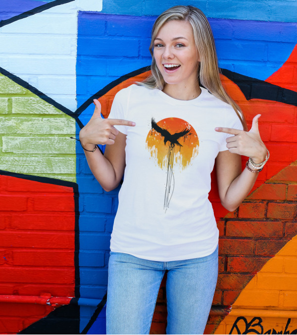 Raven Rises In Orange Sunset Skyline T-Shirt