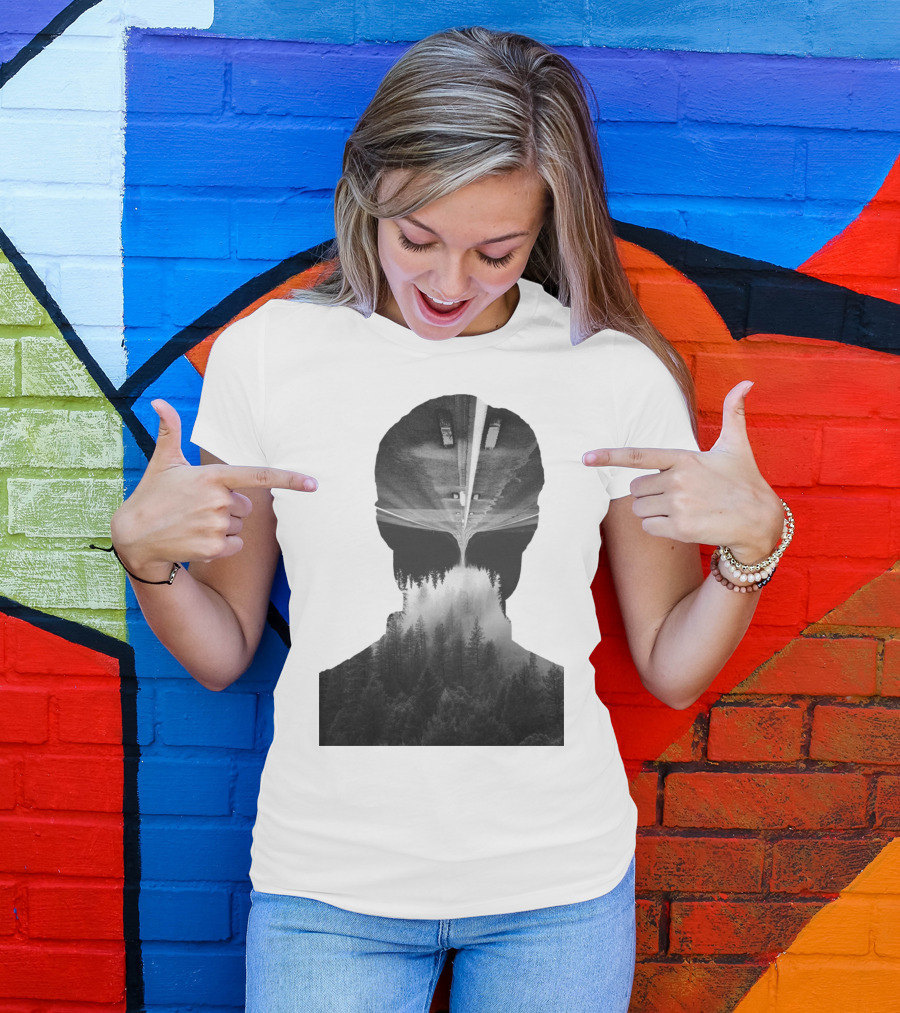 A Road Into The Woods Forest Silhouette Head And Highway T-Shirt