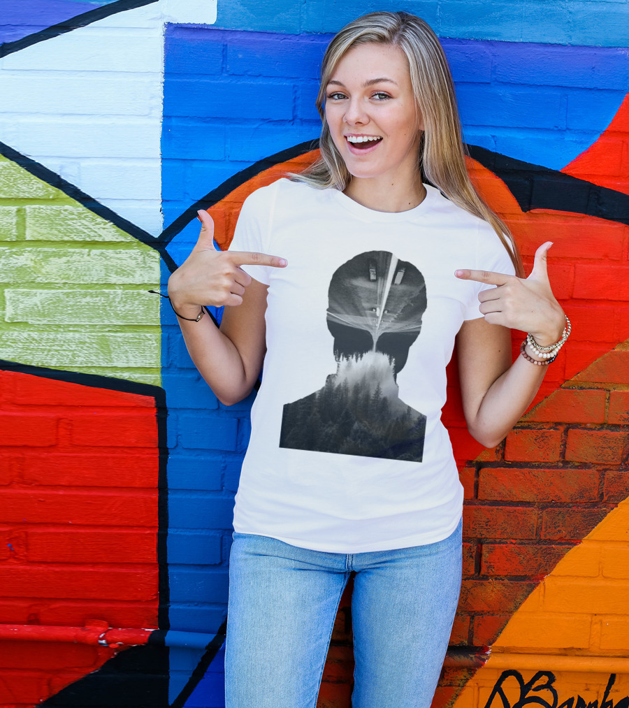 A Road Into The Woods Forest Silhouette Head And Highway T-Shirt