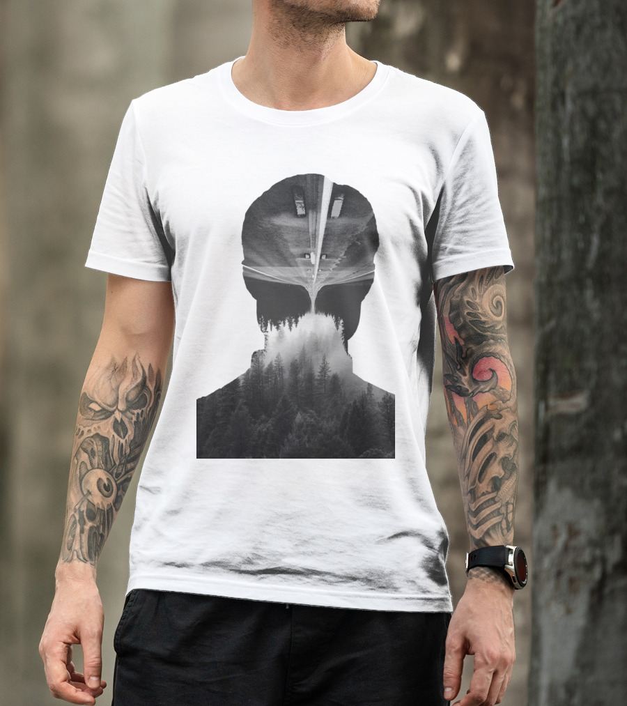 A Road Into The Woods Forest Silhouette Head And Highway T-Shirt