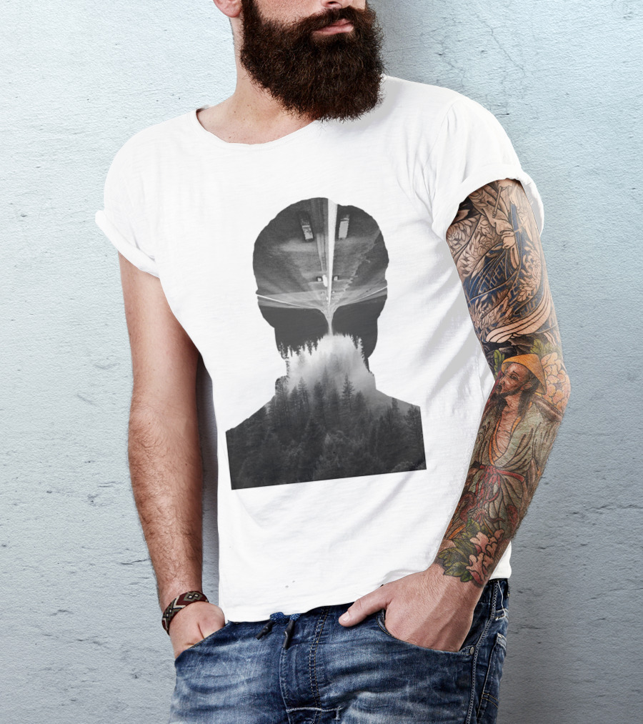 A Road Into The Woods Forest Silhouette Head And Highway T-Shirt