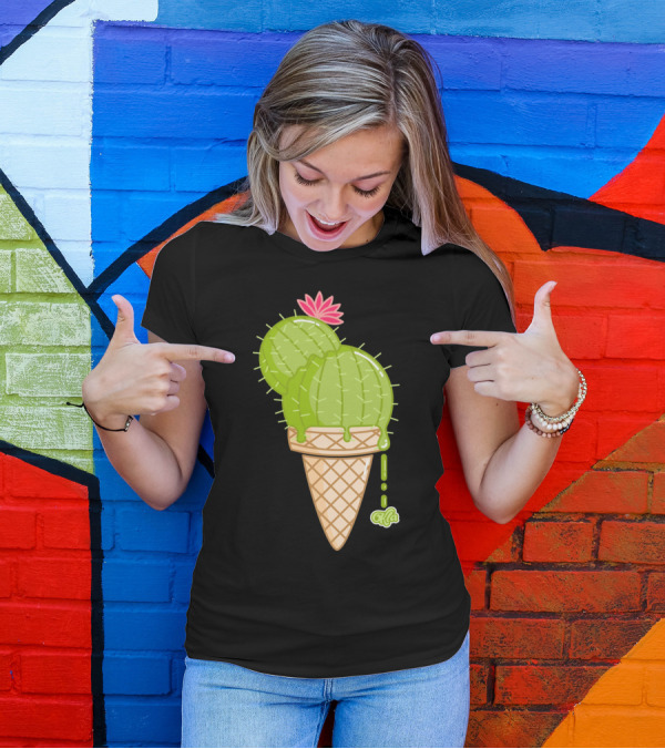 Cactus Cream Kaktus Ice Cream Cone Flower T-Shirt