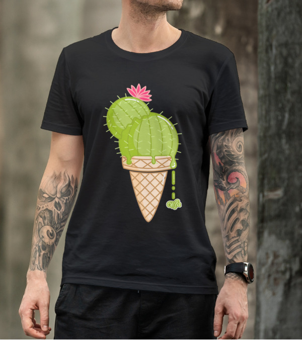 Cactus Cream Kaktus Ice Cream Cone Flower T-Shirt