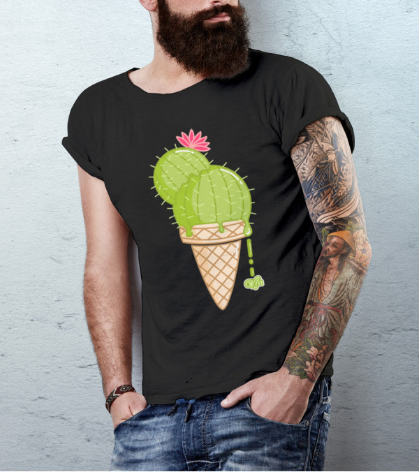 Cactus Cream Kaktus Ice Cream Cone Flower T-Shirt