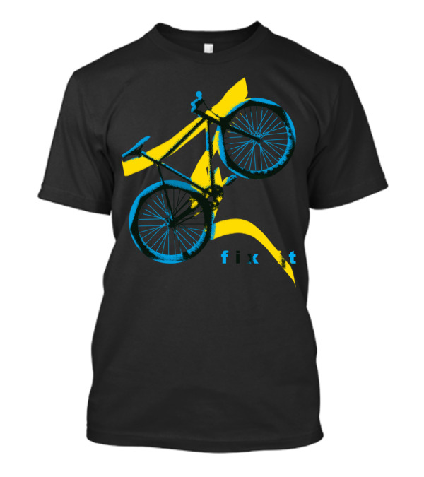 Blue Fixie Bike Fix It Yellow Lightning T-Shirt