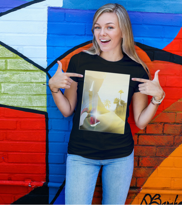 Rays Of Light Sunset Walk With Palm Trees And Red Sneakers T-Shirt