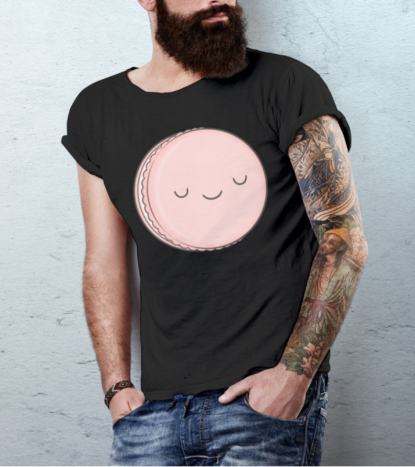 Smiling Pastel Pink Macaron With Cute Face T-Shirt