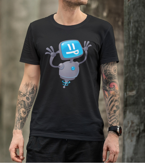 Razzbot Robot With Cartoon Screen Face And Cheerful Expression T-Shirt