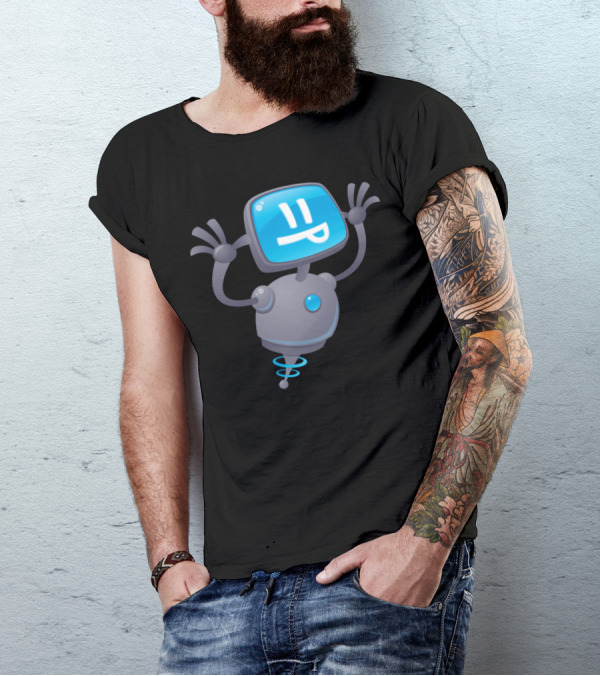 Razzbot Robot With Cartoon Screen Face And Cheerful Expression T-Shirt