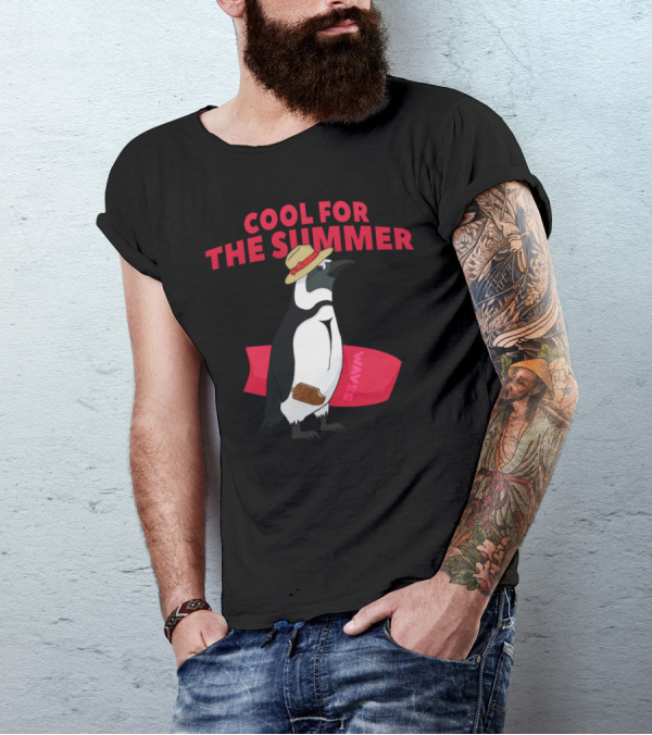 COOL FOR THE SUMMER PENGUIN WAVES HAT SURFBOARD T-Shirt