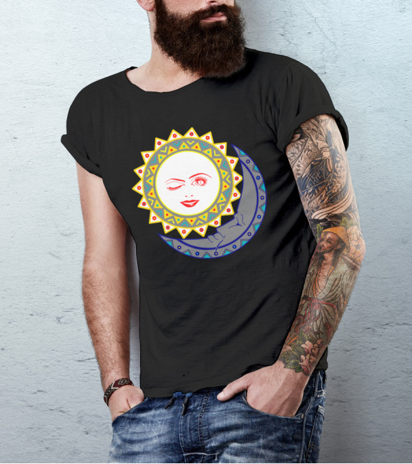 Dia Y Luna Sun Winking Face And Crescent Moon T-Shirt