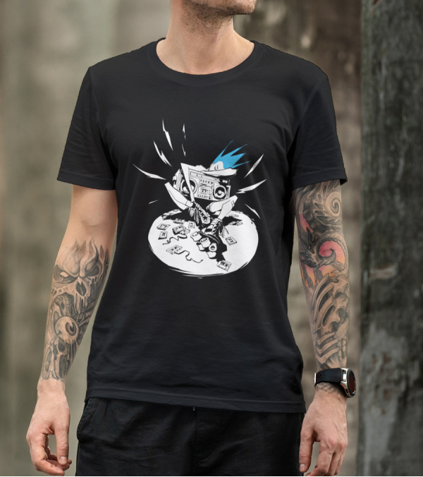 Blue Hair Girl With Boombox And Tapesin Hand T-Shirt