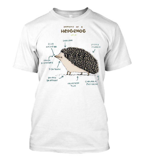 Anatomy Of A Hedgehog With Snaildar Stiffy Stabbies Slug Sniffer Froth Dispensary Sightbeam Grubby Grabbers Velveteen Tum Curvable Posterior T-Shirt