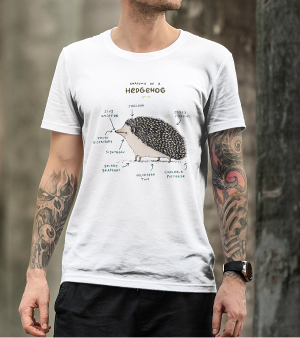 Anatomy Of A Hedgehog With Snaildar Stiffy Stabbies Slug Sniffer Froth Dispensary Sightbeam Grubby Grabbers Velveteen Tum Curvable Posterior T-Shirt
